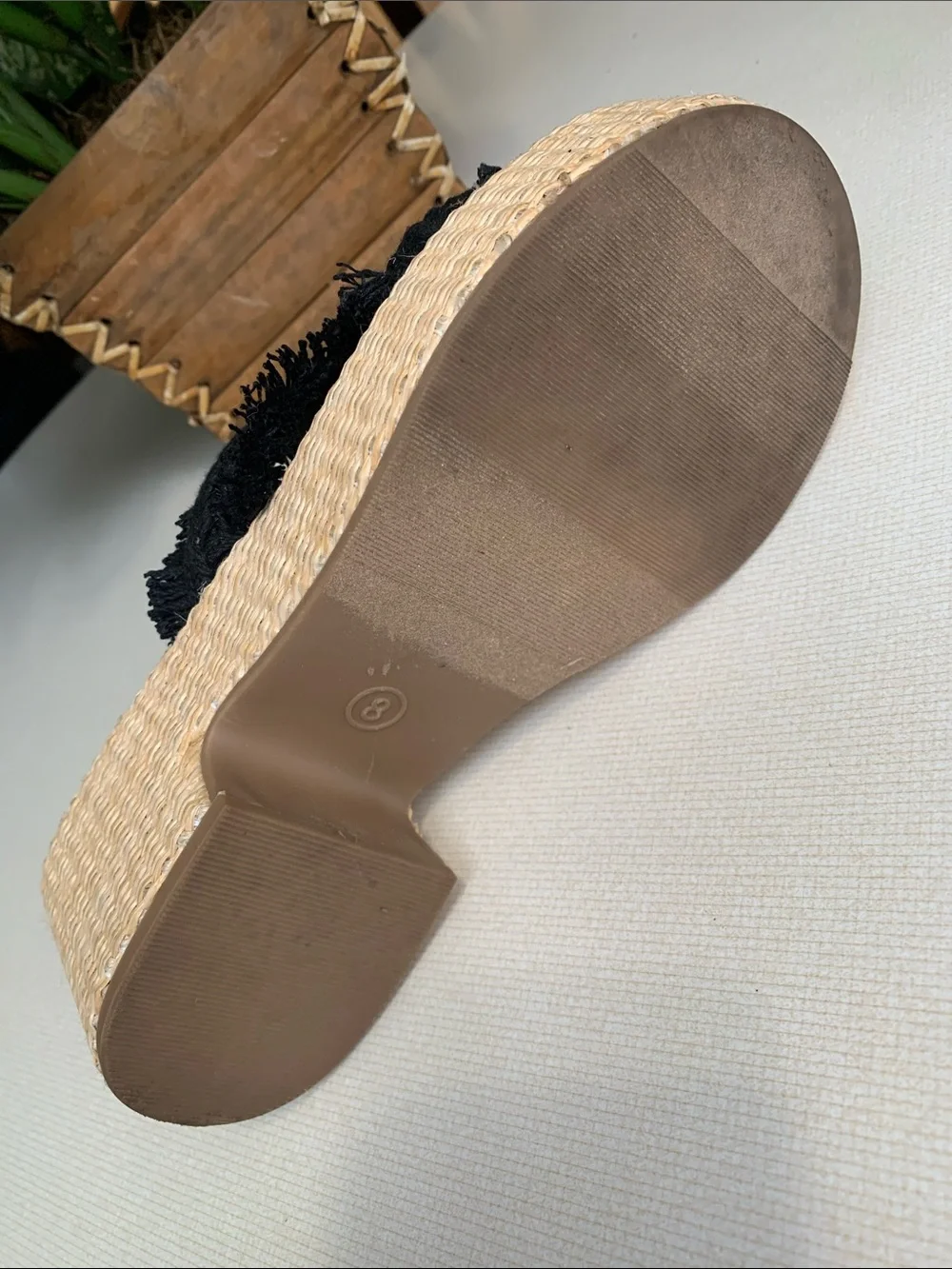 Universal Thread Black Frayed Cross-Strap Wedge Slides